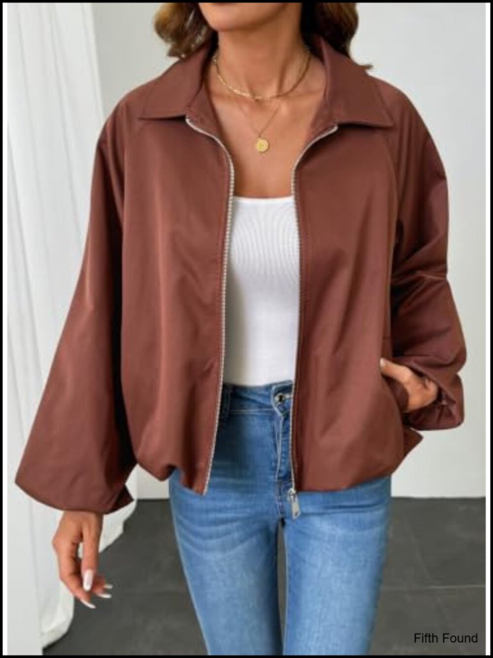 Women's Casual Long Sleeve Zipper Up Jacket Loose Fit with Pockets - Picture 4 of 6